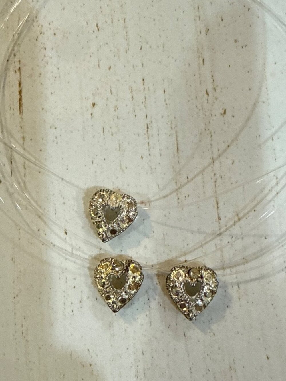 Heart Charm Multi-Strand Invisible Necklace With Rhinestones & Adjustable Chain - Picture 2 of 3